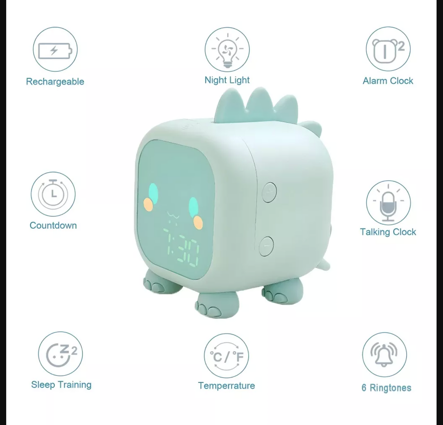 Dinosaur Alarm Clock with Voice Control and Night Light